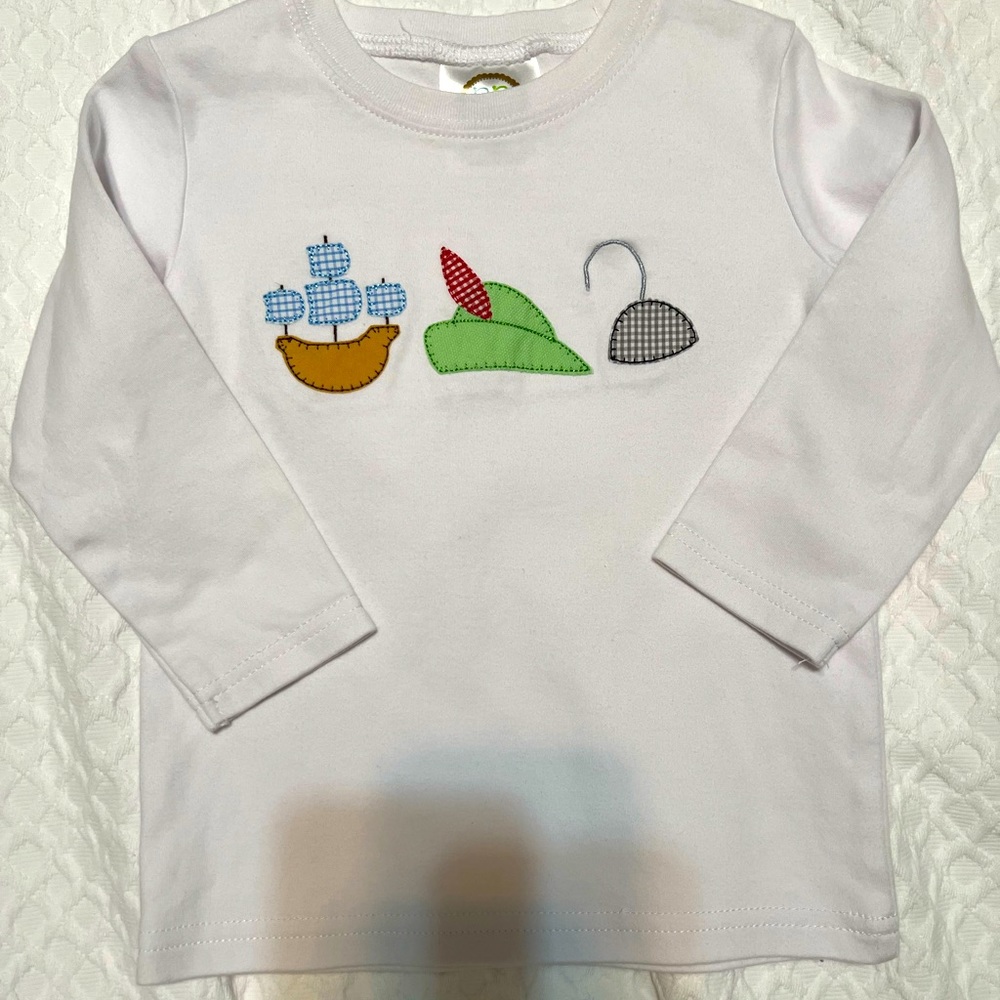 Little Boys Peter Pan Appliqué long sleeve white cotton shirt